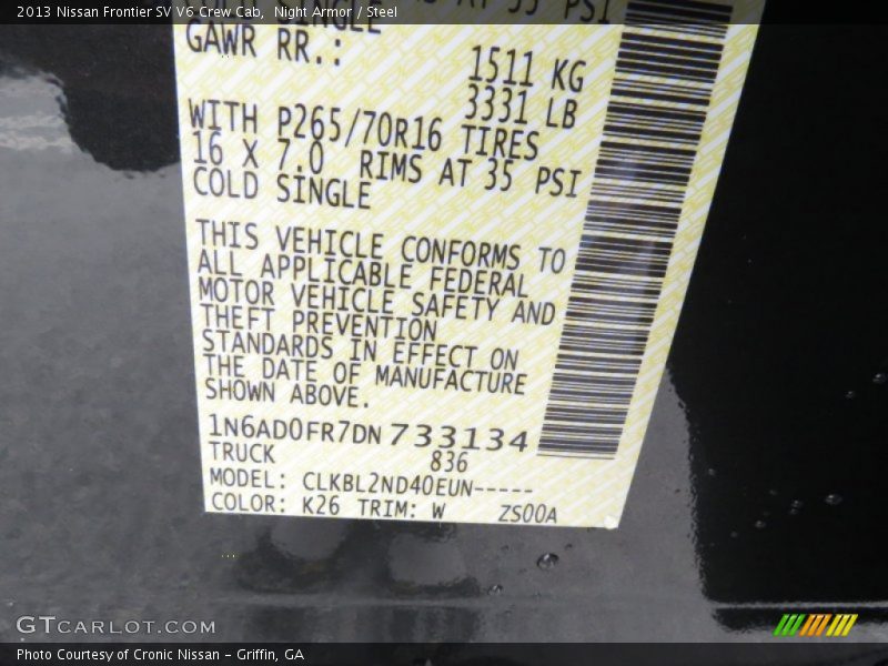 2013 Frontier SV V6 Crew Cab Night Armor Color Code K26