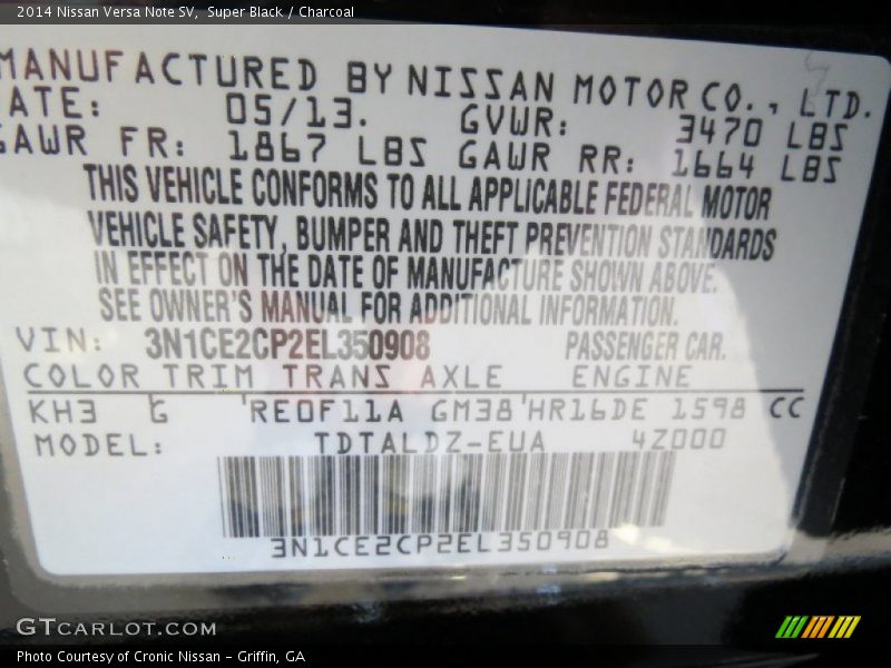 2014 Versa Note SV Super Black Color Code KH3