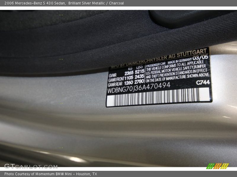 Brilliant Silver Metallic / Charcoal 2006 Mercedes-Benz S 430 Sedan