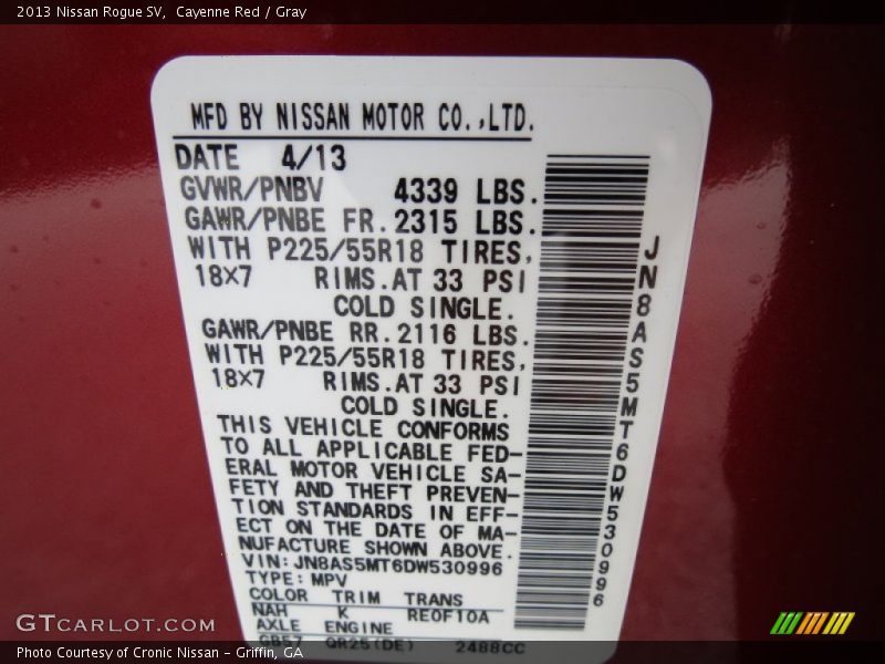 Cayenne Red / Gray 2013 Nissan Rogue SV