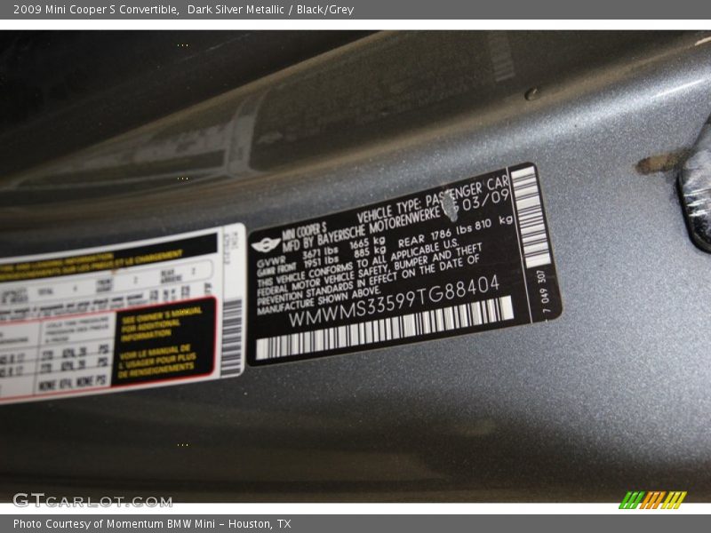 Dark Silver Metallic / Black/Grey 2009 Mini Cooper S Convertible