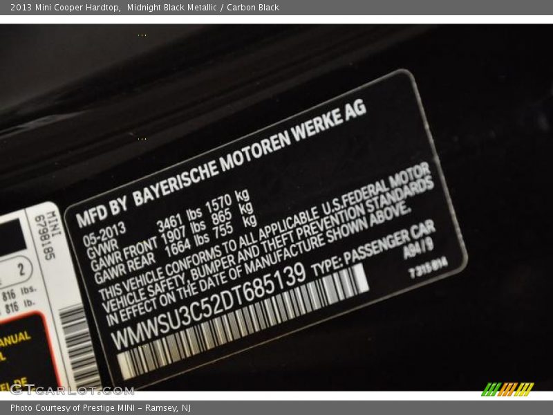Midnight Black Metallic / Carbon Black 2013 Mini Cooper Hardtop