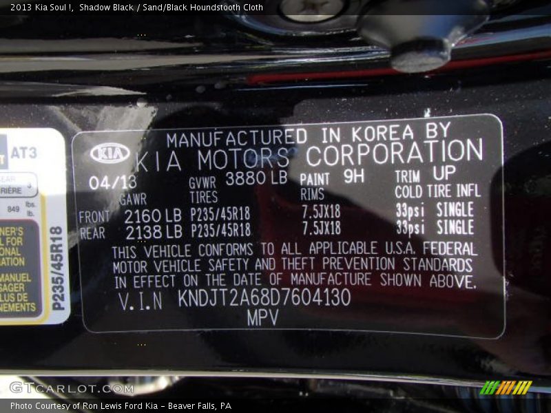 2013 Soul ! Shadow Black Color Code 9H