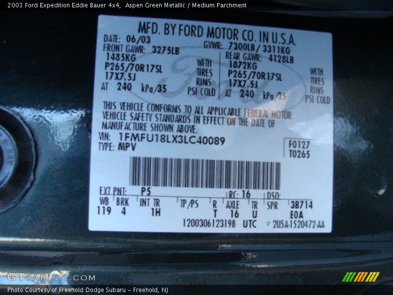 Aspen Green Metallic / Medium Parchment 2003 Ford Expedition Eddie Bauer 4x4