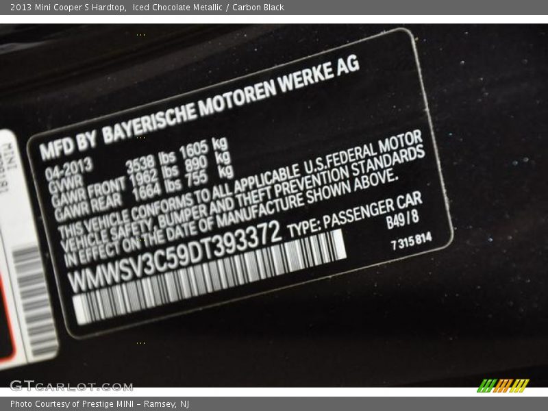Iced Chocolate Metallic / Carbon Black 2013 Mini Cooper S Hardtop