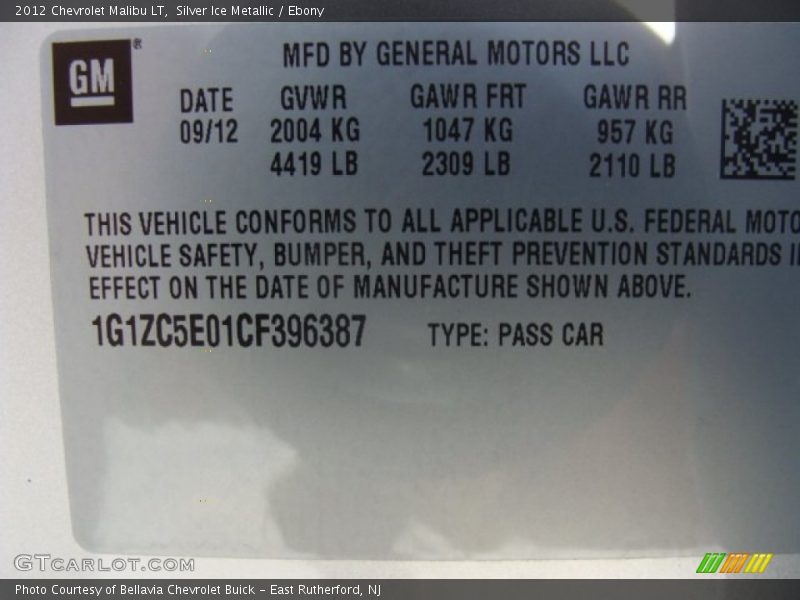 Silver Ice Metallic / Ebony 2012 Chevrolet Malibu LT