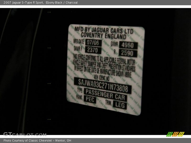 2007 S-Type R Sport Ebony Black Color Code PEC