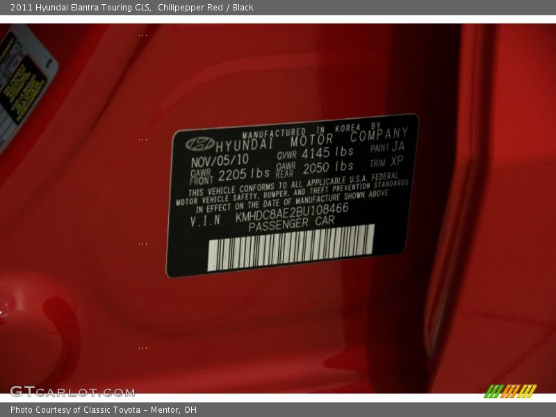 Chilipepper Red / Black 2011 Hyundai Elantra Touring GLS