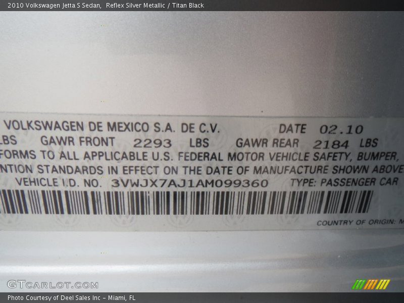 Reflex Silver Metallic / Titan Black 2010 Volkswagen Jetta S Sedan