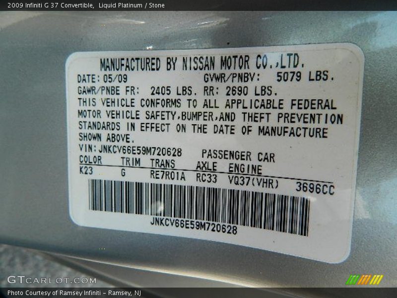 Liquid Platinum / Stone 2009 Infiniti G 37 Convertible