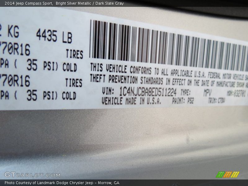 Bright Silver Metallic / Dark Slate Gray 2014 Jeep Compass Sport