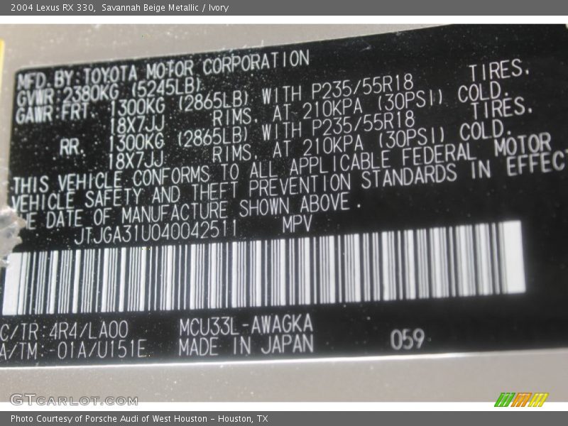 Savannah Beige Metallic / Ivory 2004 Lexus RX 330