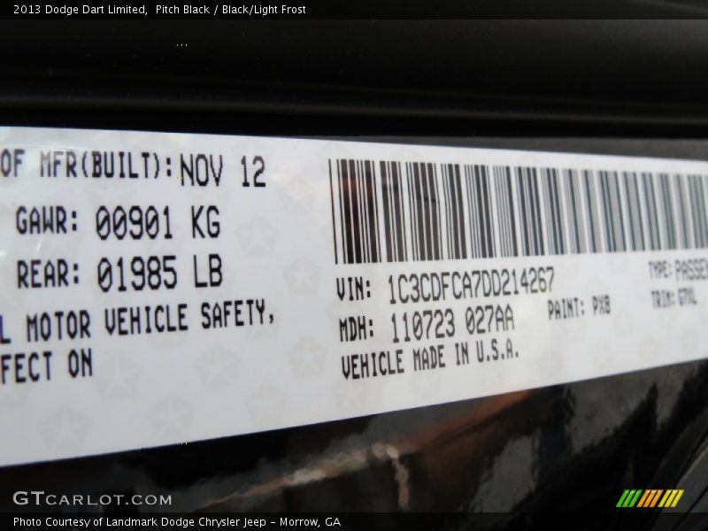 Pitch Black / Black/Light Frost 2013 Dodge Dart Limited
