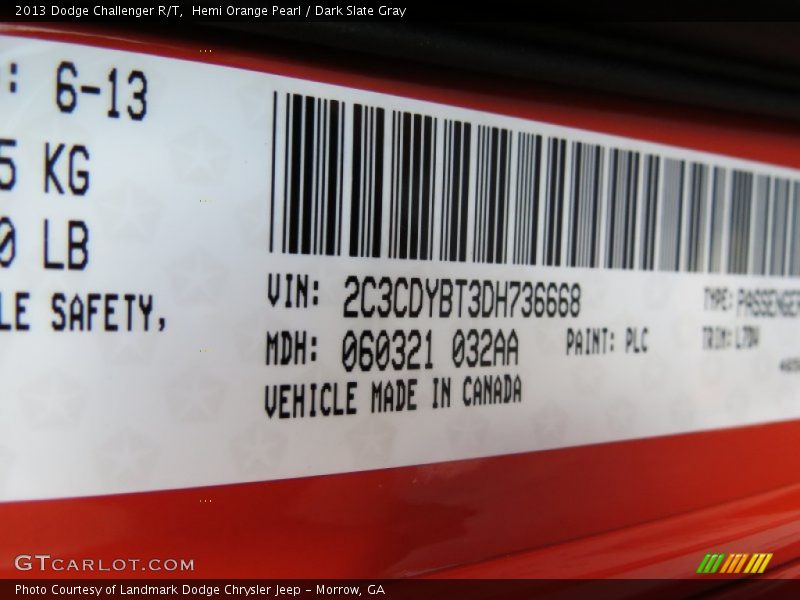 Hemi Orange Pearl / Dark Slate Gray 2013 Dodge Challenger R/T