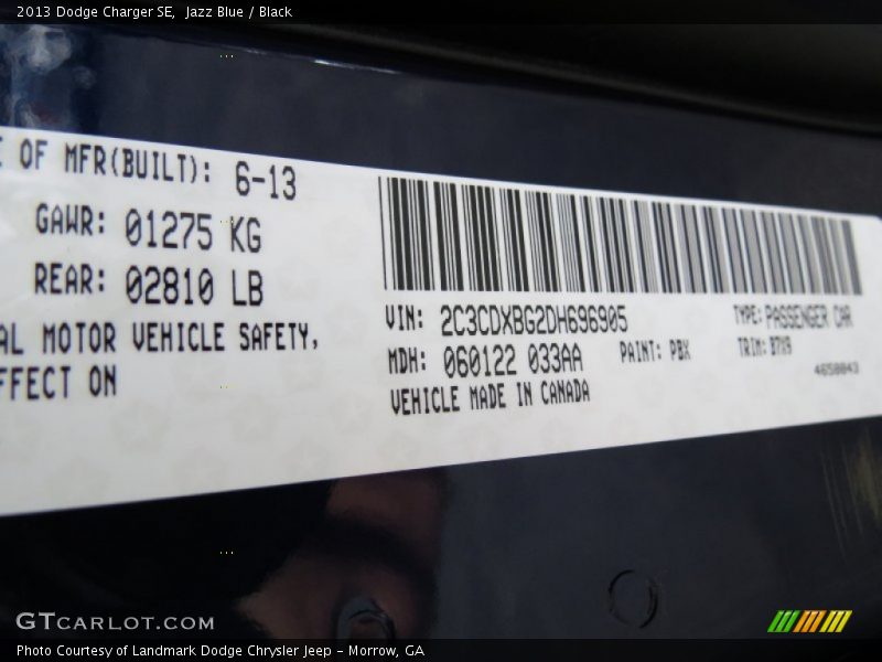 Jazz Blue / Black 2013 Dodge Charger SE