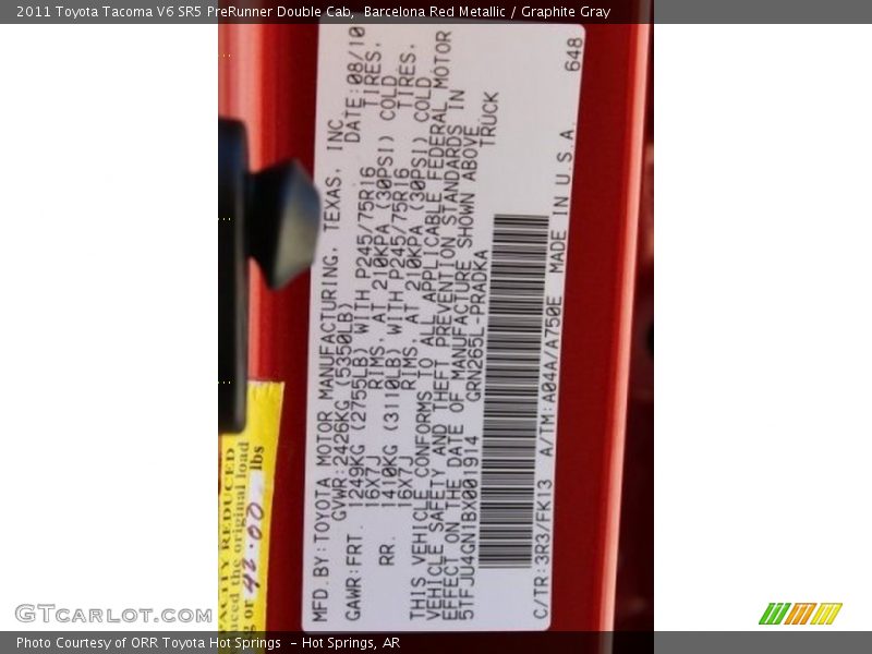 Barcelona Red Metallic / Graphite Gray 2011 Toyota Tacoma V6 SR5 PreRunner Double Cab