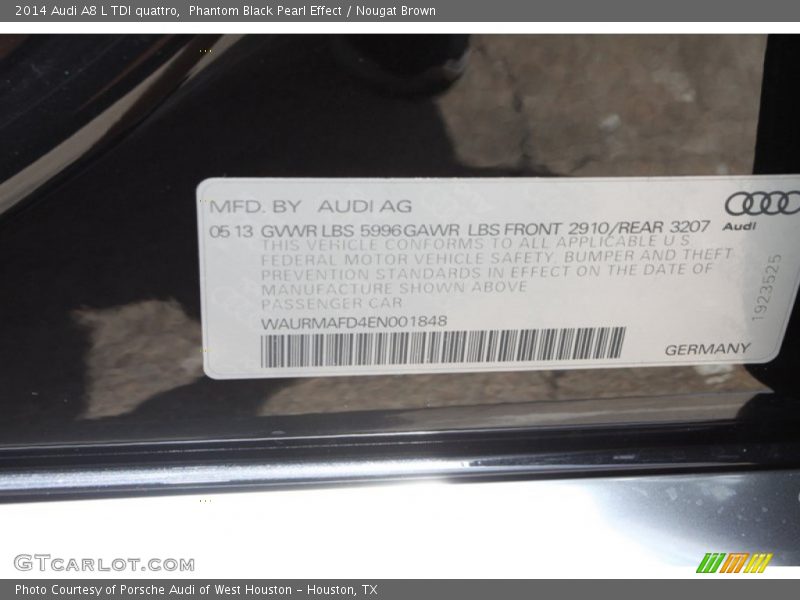 Info Tag of 2014 A8 L TDI quattro