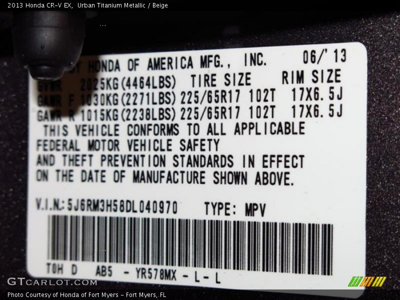 Urban Titanium Metallic / Beige 2013 Honda CR-V EX