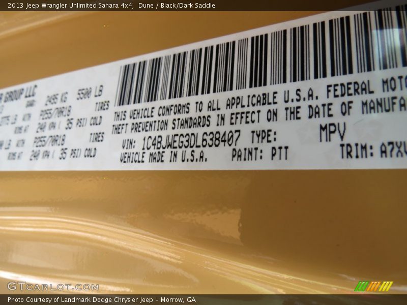 2013 Wrangler Unlimited Sahara 4x4 Dune Color Code PTT