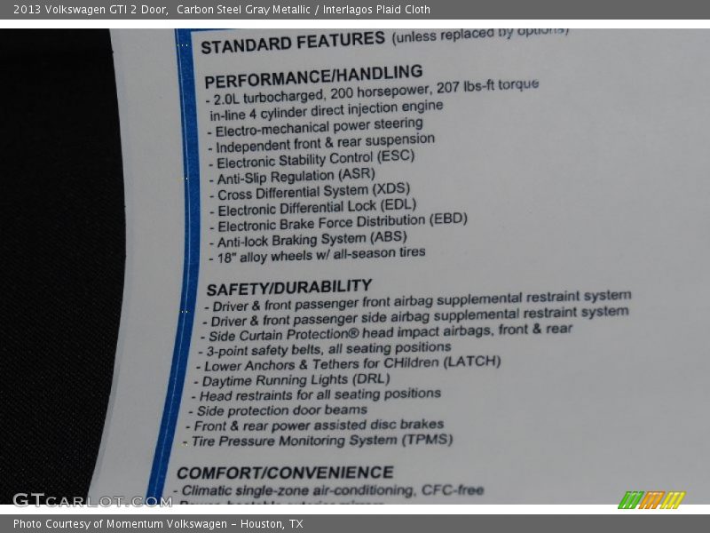 Carbon Steel Gray Metallic / Interlagos Plaid Cloth 2013 Volkswagen GTI 2 Door