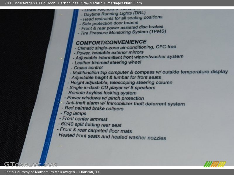 Carbon Steel Gray Metallic / Interlagos Plaid Cloth 2013 Volkswagen GTI 2 Door