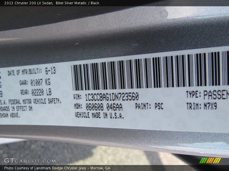 Billet Silver Metallic / Black 2013 Chrysler 200 LX Sedan