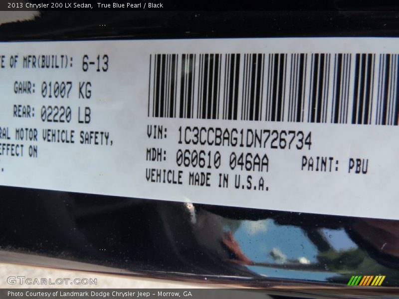 True Blue Pearl / Black 2013 Chrysler 200 LX Sedan