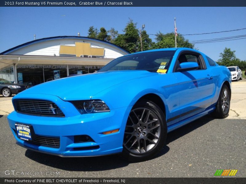 Grabber Blue / Charcoal Black 2013 Ford Mustang V6 Premium Coupe