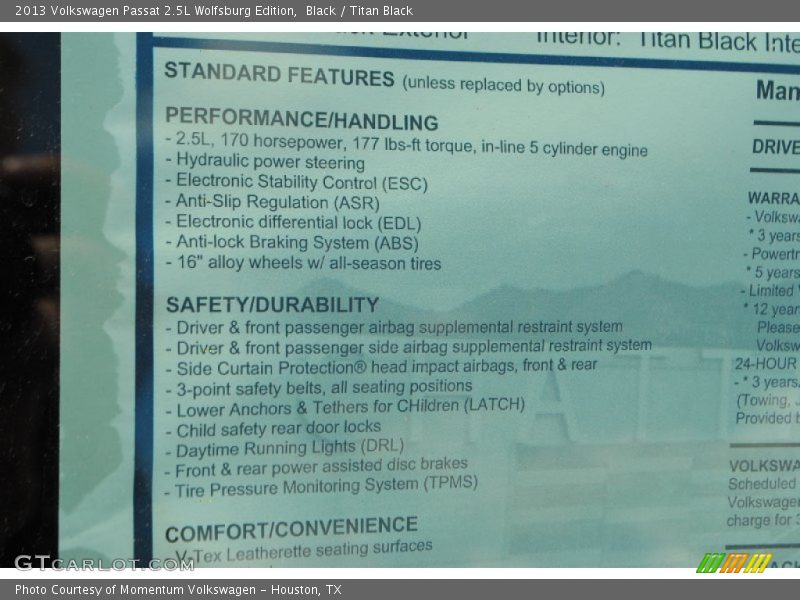 Black / Titan Black 2013 Volkswagen Passat 2.5L Wolfsburg Edition