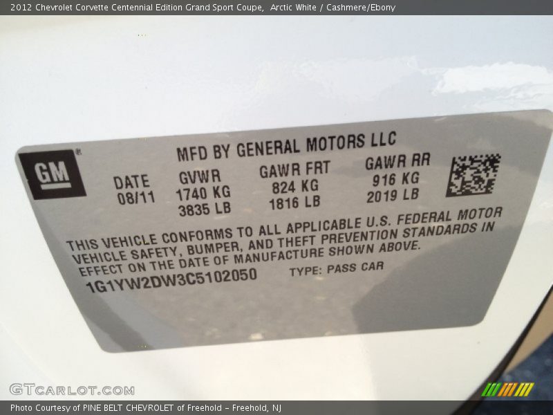 Arctic White / Cashmere/Ebony 2012 Chevrolet Corvette Centennial Edition Grand Sport Coupe