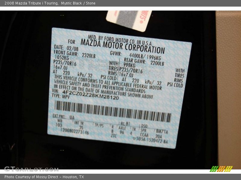 Mystic Black / Stone 2008 Mazda Tribute i Touring