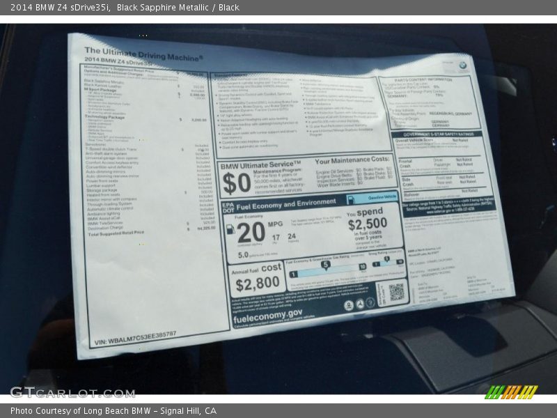  2014 Z4 sDrive35i Window Sticker