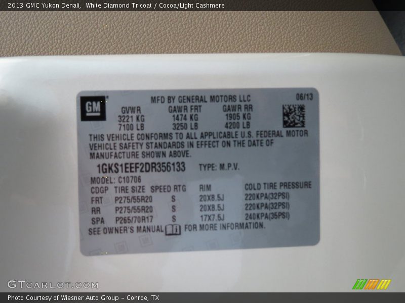 White Diamond Tricoat / Cocoa/Light Cashmere 2013 GMC Yukon Denali