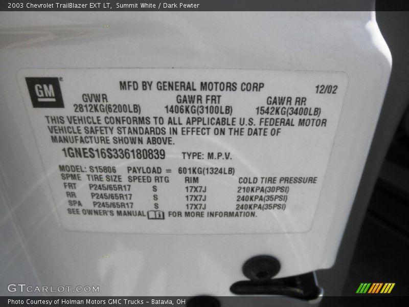 Summit White / Dark Pewter 2003 Chevrolet TrailBlazer EXT LT