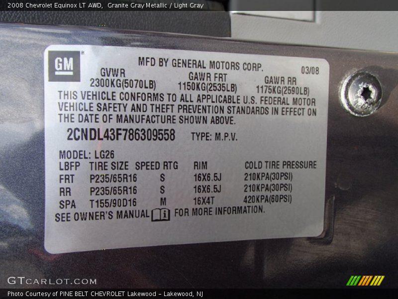 Granite Gray Metallic / Light Gray 2008 Chevrolet Equinox LT AWD