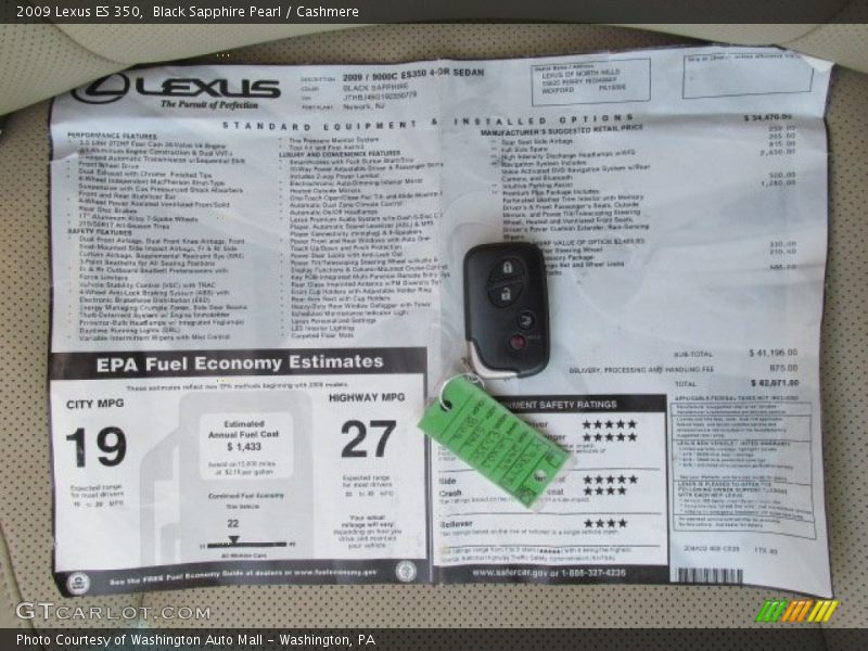 Black Sapphire Pearl / Cashmere 2009 Lexus ES 350