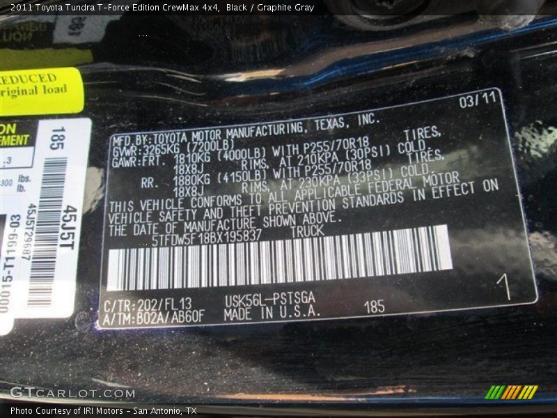 Black / Graphite Gray 2011 Toyota Tundra T-Force Edition CrewMax 4x4