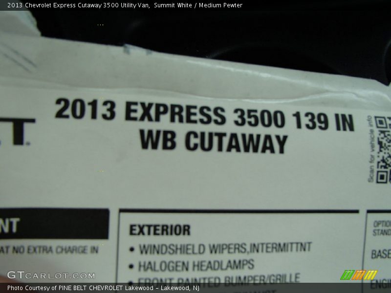  2013 Express Cutaway 3500 Utility Van Window Sticker