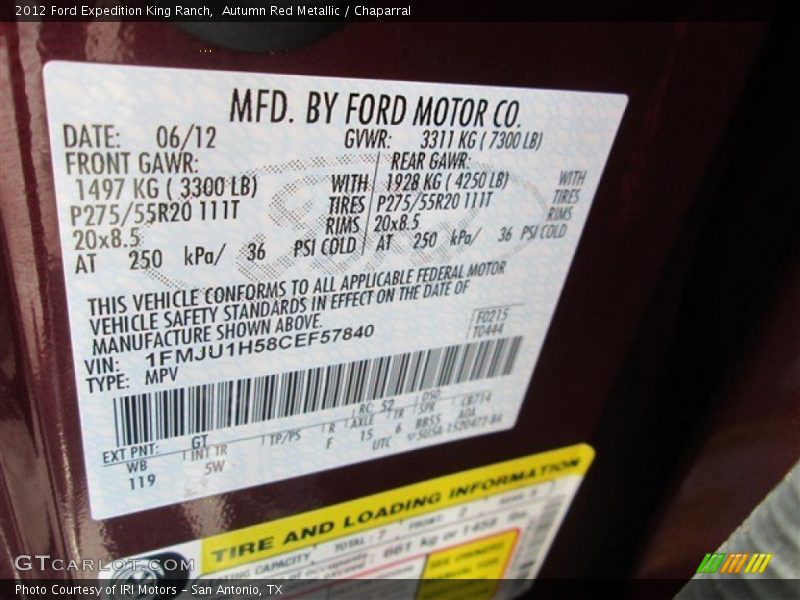 2012 Expedition King Ranch Autumn Red Metallic Color Code GT