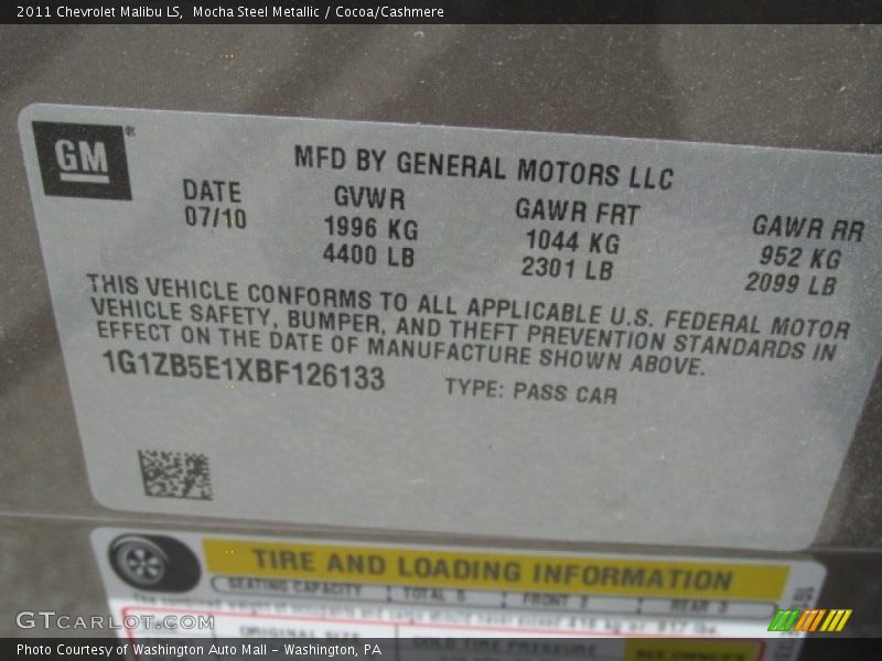 Mocha Steel Metallic / Cocoa/Cashmere 2011 Chevrolet Malibu LS