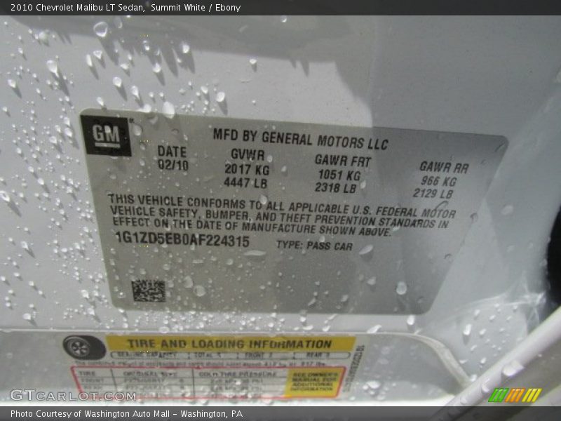Summit White / Ebony 2010 Chevrolet Malibu LT Sedan