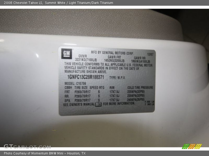 Summit White / Light Titanium/Dark Titanium 2008 Chevrolet Tahoe LS
