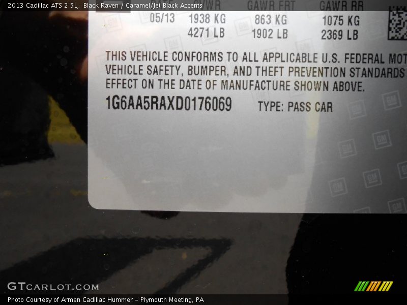 Black Raven / Caramel/Jet Black Accents 2013 Cadillac ATS 2.5L