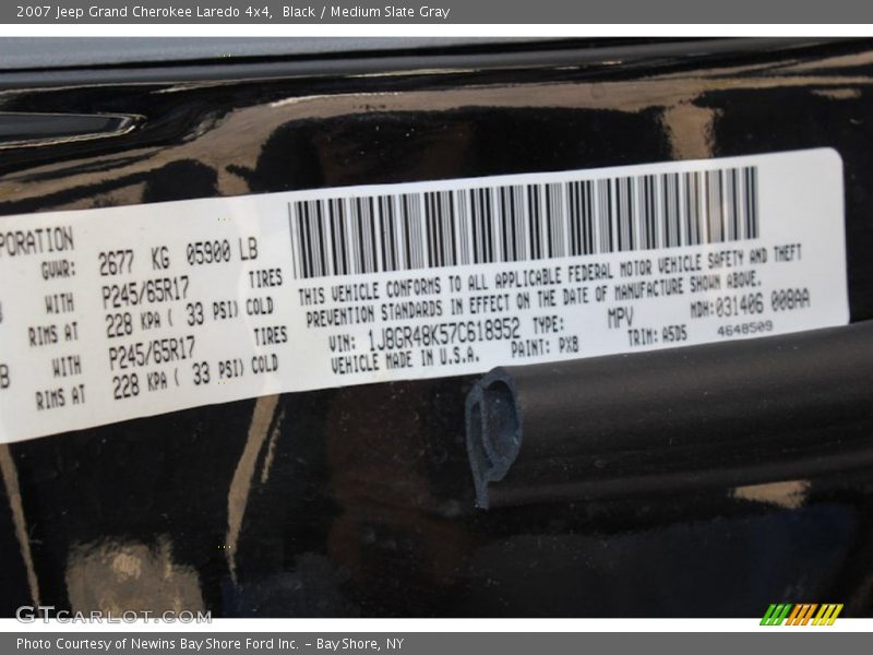 Black / Medium Slate Gray 2007 Jeep Grand Cherokee Laredo 4x4