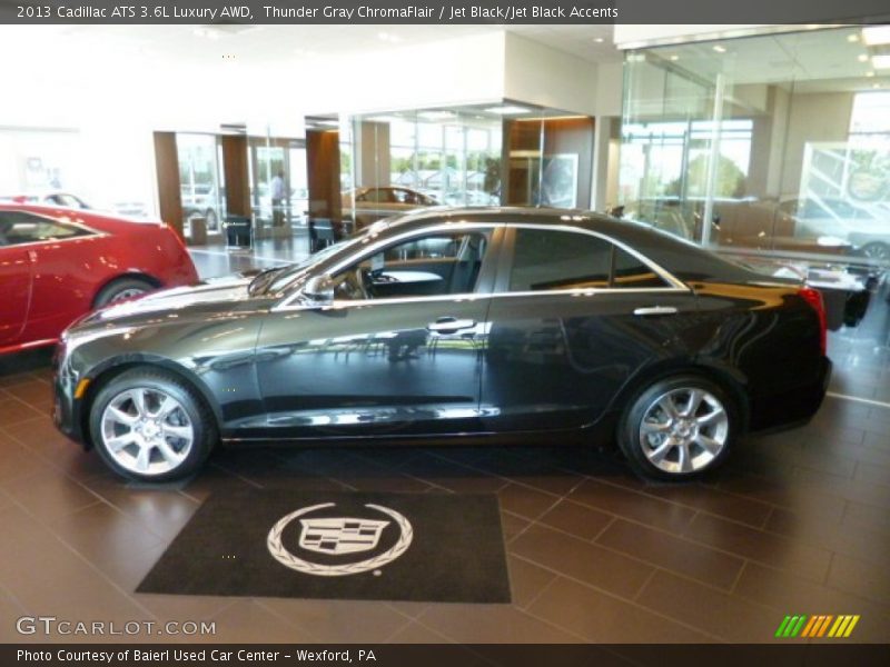 Thunder Gray ChromaFlair / Jet Black/Jet Black Accents 2013 Cadillac ATS 3.6L Luxury AWD