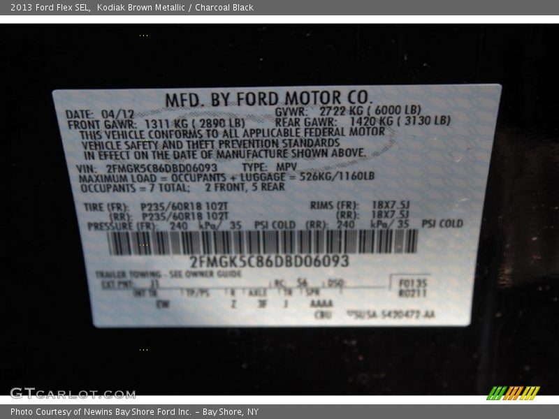 Kodiak Brown Metallic / Charcoal Black 2013 Ford Flex SEL