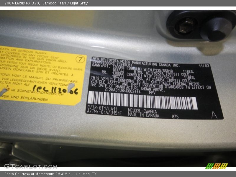 Bamboo Pearl / Light Gray 2004 Lexus RX 330