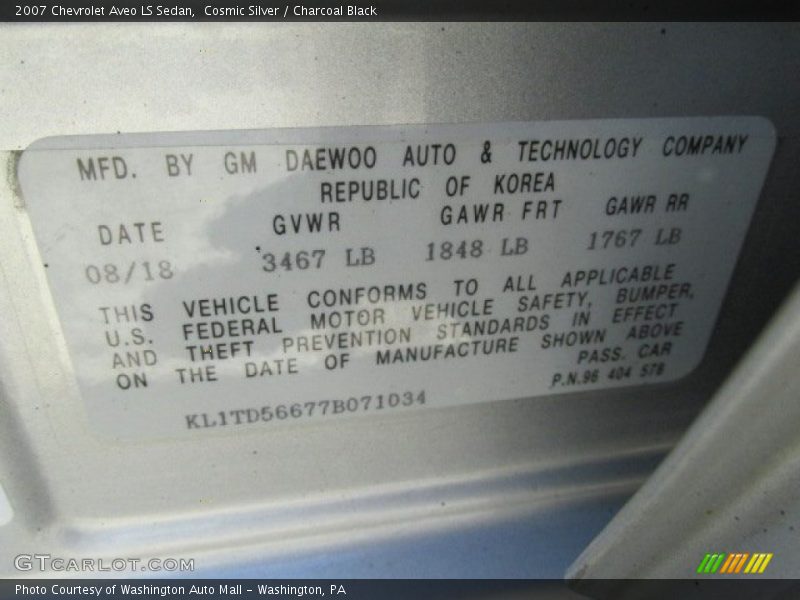 Cosmic Silver / Charcoal Black 2007 Chevrolet Aveo LS Sedan