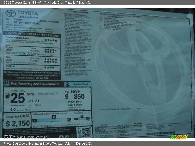 Magnetic Gray Metallic / Black/Ash 2013 Toyota Camry SE V6