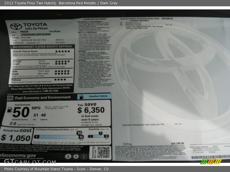  2013 Prius Two Hybrid Window Sticker